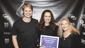 WMM Executive Director Debra Zimmerman with filmmaker Doyla Gavanski who recently won the Artist-in-Residency Program Award at DocsBarcelona