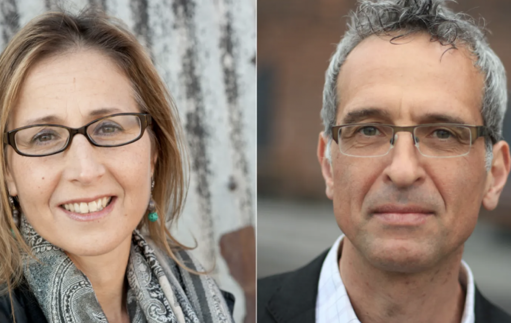 Portraits of two different filmmakers side by side
